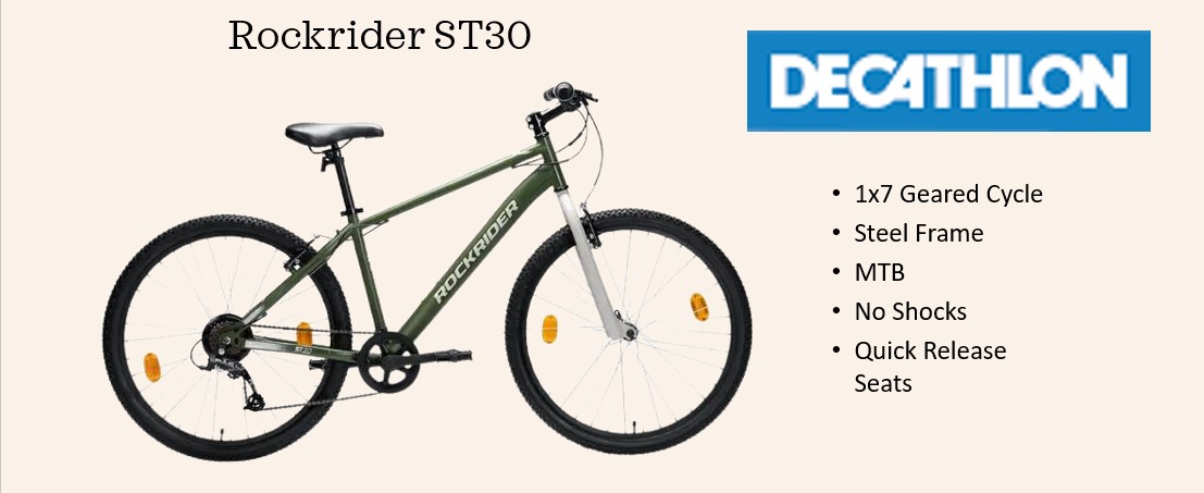 Decathlon Rockrider ST30. 1x7 Geared Cycle Steel Frame MTB No Shocks Quick Release Seats